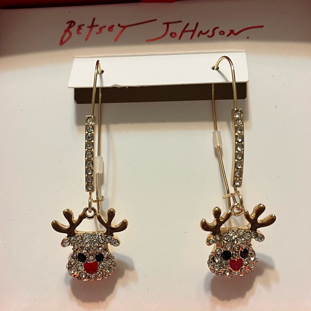 Betsey Johnson Gold and Red Reindeer Earrings